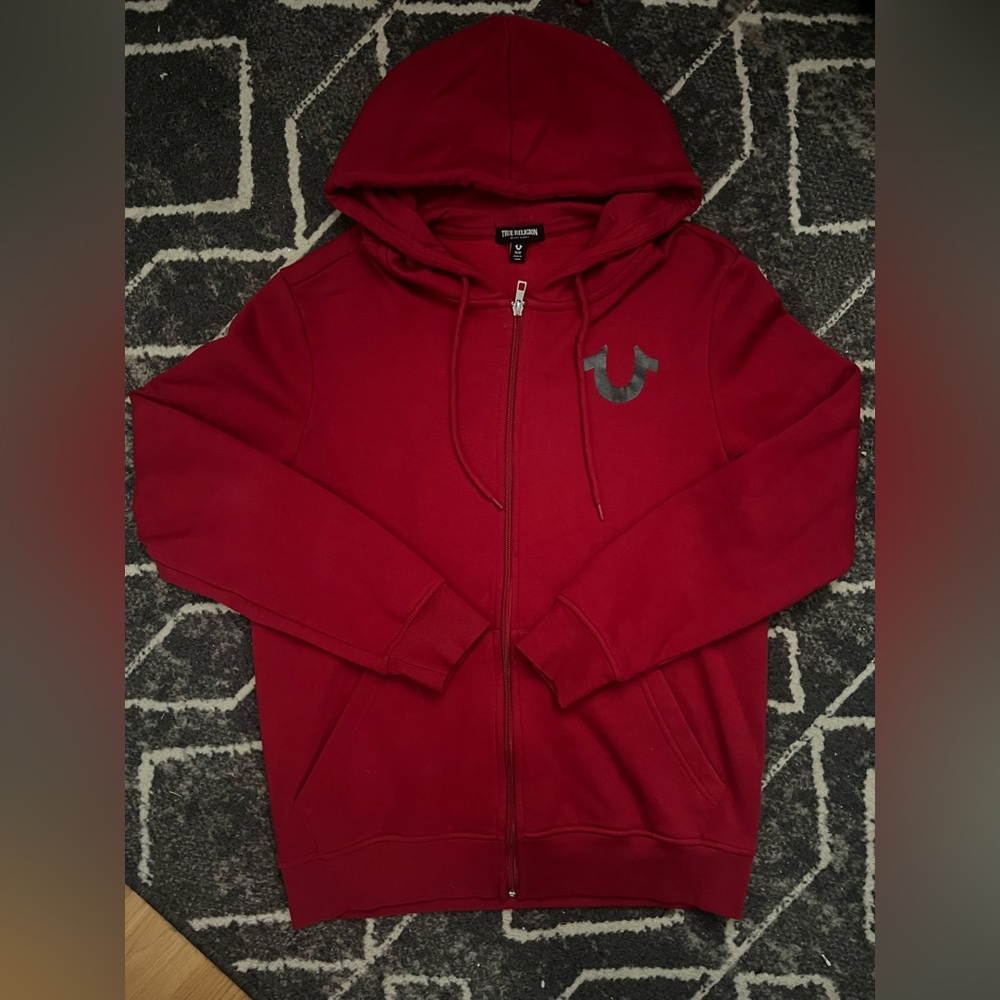 Red True Religion Zip-Up Hoodie